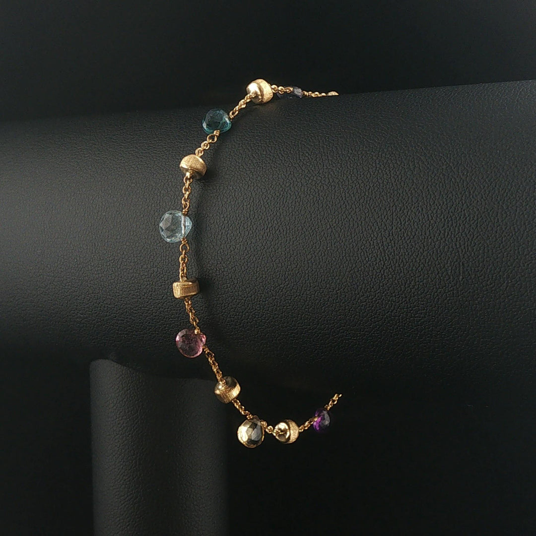 Marco Bicego Paradise 18k Yellow Gold and Multi Gemstone Station Bracelet 7"