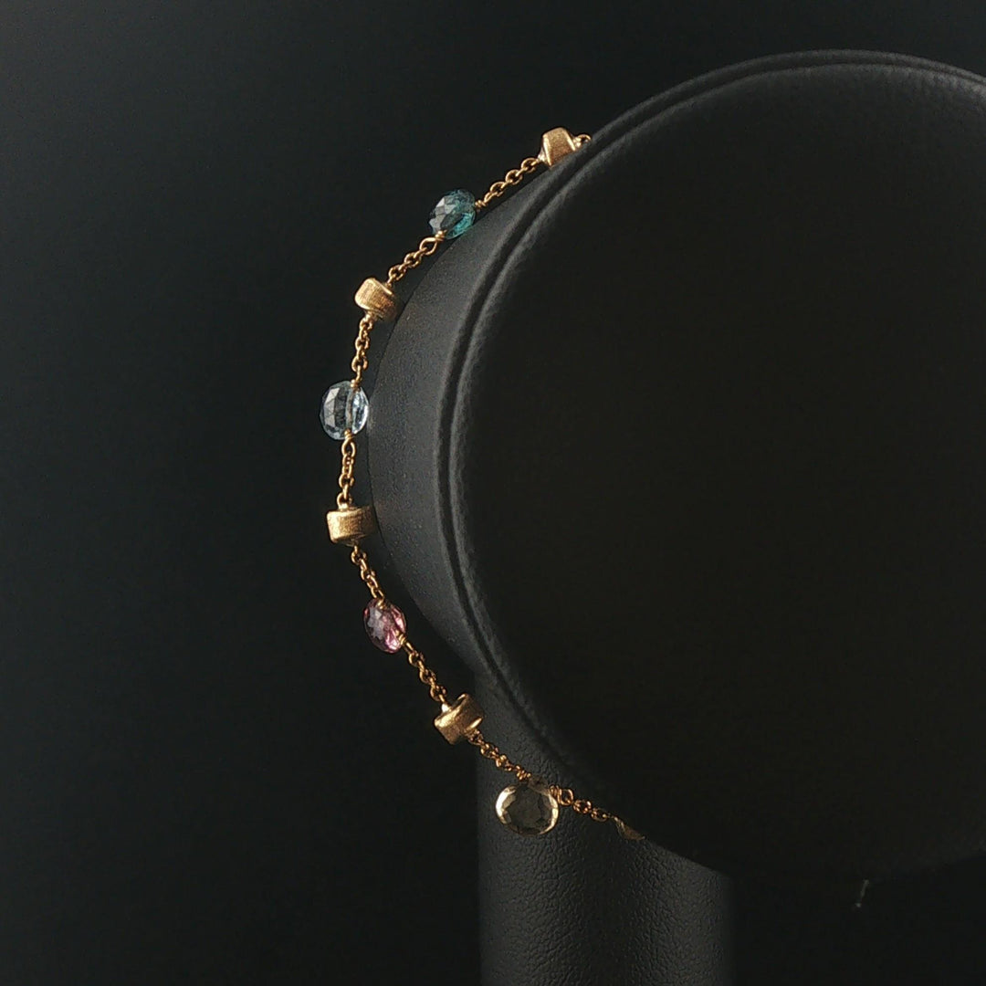Marco Bicego Paradise 18k Yellow Gold and Multi Gemstone Station Bracelet 7"