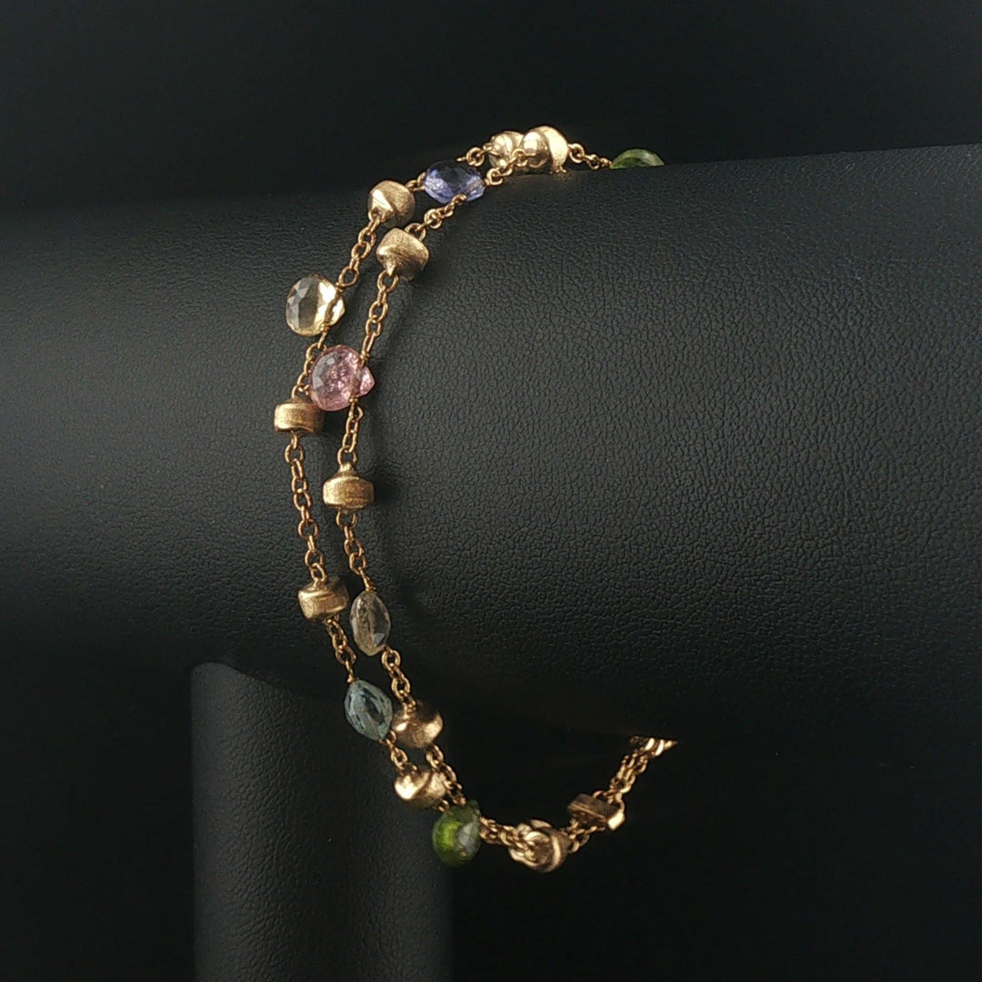 Marco Bicego Paradise 18k Yellow Gold and Multi Gemstone Two Strand Bracelet 7"
