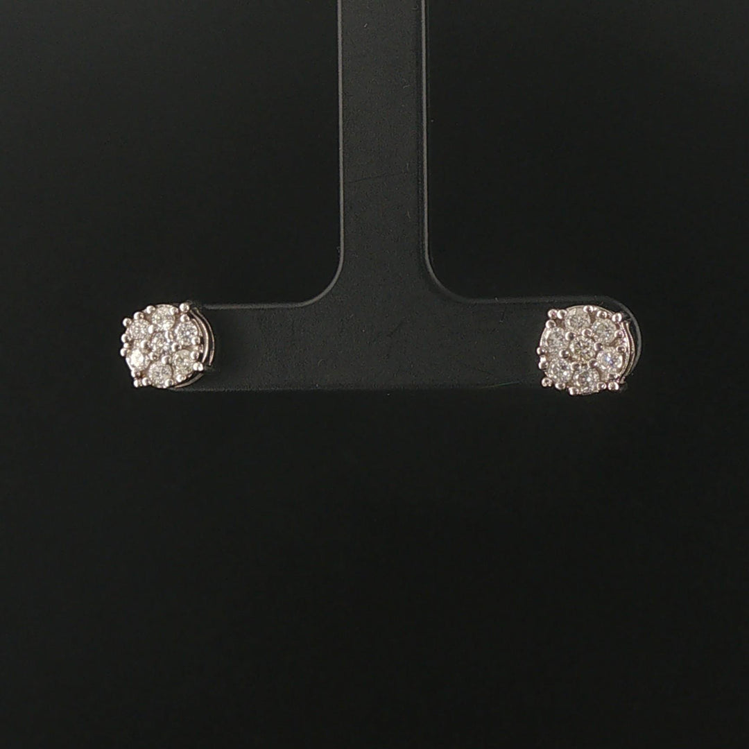 14k White Gold and 0.75cttw Diamond Cluster Stud Earrings