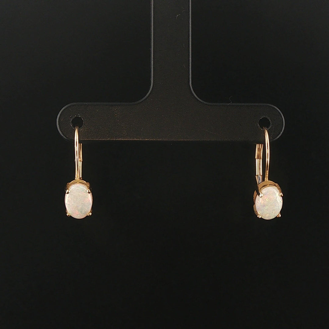 14k Yellow Gold and Opal Drop Earrings 0.65"