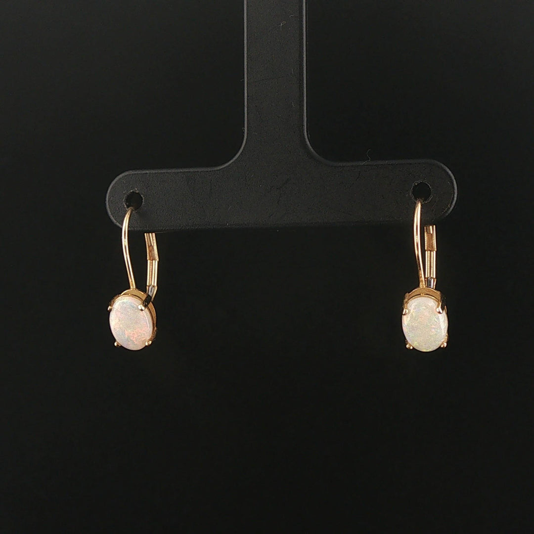 14k Yellow Gold and Opal Drop Earrings 0.65"