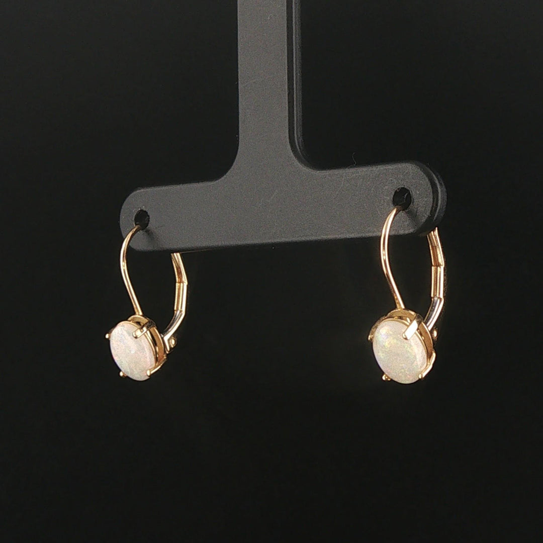 14k Yellow Gold and Opal Drop Earrings 0.65"