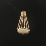 14k Yellow Gold and Opal Vintage Solid Handmade Pendant 1.4"