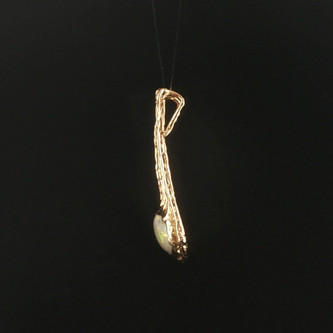 14k Yellow Gold and Opal Vintage Solid Handmade Pendant 1.4"