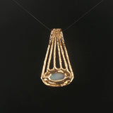 14k Yellow Gold and Opal Vintage Solid Handmade Pendant 1.4"
