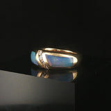 14k Yellow Gold Opal and Diamond Ladies Solid Band Ring Size 5.75