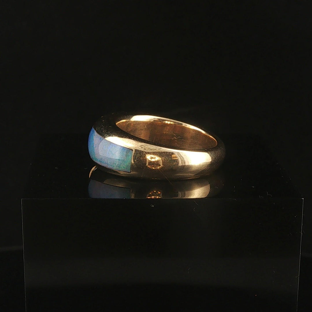 14k Yellow Gold Opal and Diamond Ladies Solid Band Ring Size 5.75