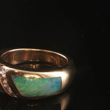 14k Yellow Gold Opal and Diamond Ladies Solid Band Ring Size 5.75
