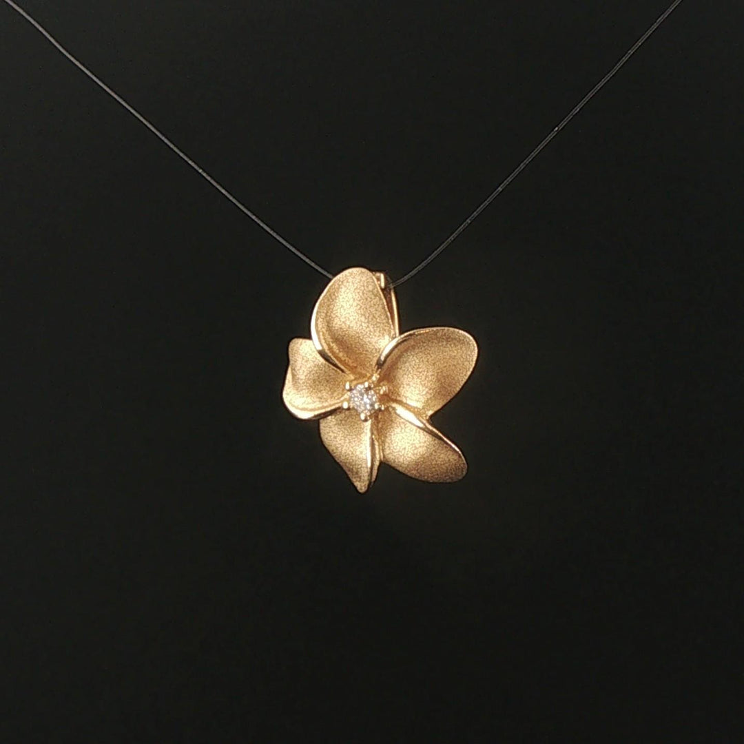 Denny Wong 14k Yellow Gold and Diamond Plumeria Floral Pendant