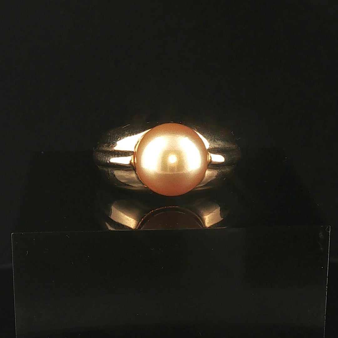 14k Yellow Gold and 10mm Golden South Sea Pearl Solid Ring Size 6