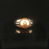 14k Yellow Gold and 10mm Golden South Sea Pearl Solid Ring Size 6