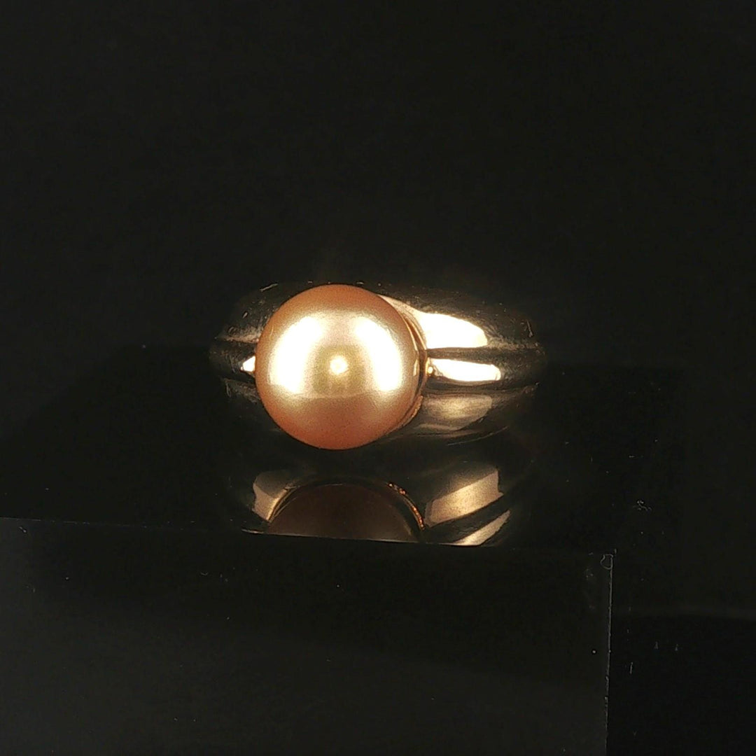 14k Yellow Gold and 10mm Golden South Sea Pearl Solid Ring Size 6