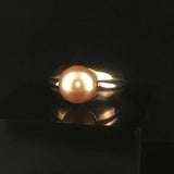 14k Yellow Gold and 10mm Golden South Sea Pearl Solid Ring Size 6