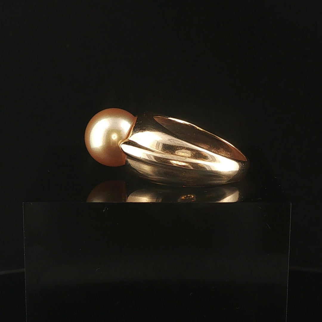 14k Yellow Gold and 10mm Golden South Sea Pearl Solid Ring Size 6