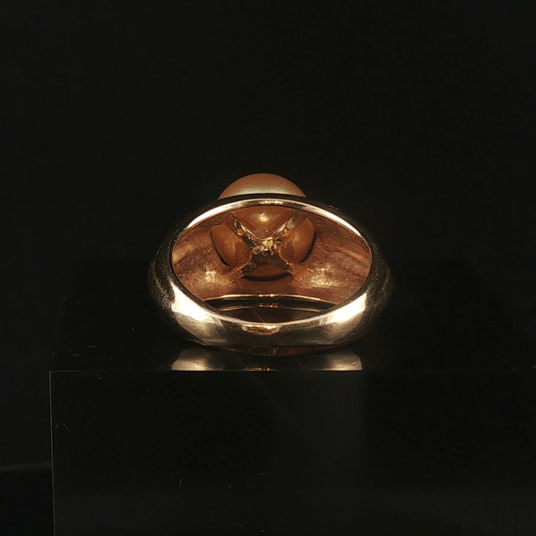 14k Yellow Gold and 10mm Golden South Sea Pearl Solid Ring Size 6