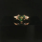 14k Yellow Gold Heart Cut Green Tourmaline and Baguette Diamond Ring Size 6.25