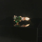 14k Yellow Gold Heart Cut Green Tourmaline and Baguette Diamond Ring Size 6.25
