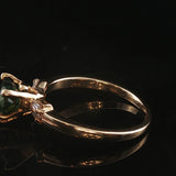 14k Yellow Gold Heart Cut Green Tourmaline and Baguette Diamond Ring Size 6.25