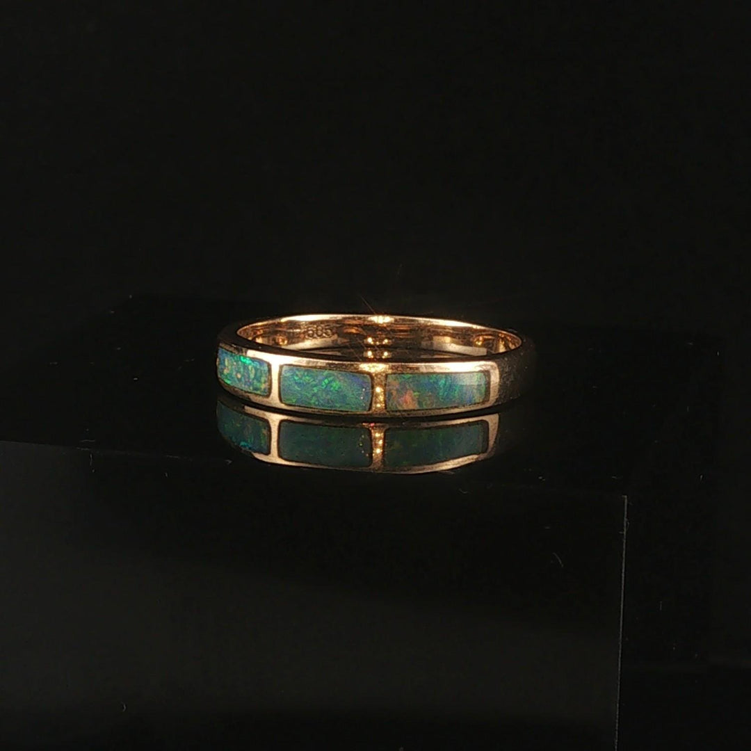 14k Yellow Gold Opal and Diamond Ladies Solid Band Ring Size 5.75