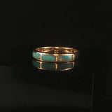 14k Yellow Gold Opal and Diamond Ladies Solid Band Ring Size 5.75