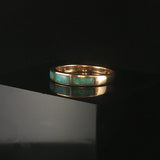 14k Yellow Gold Opal and Diamond Ladies Solid Band Ring Size 5.75