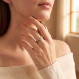 14k Yellow Gold Opal and Diamond Ladies Solid Band Ring Size 5.75