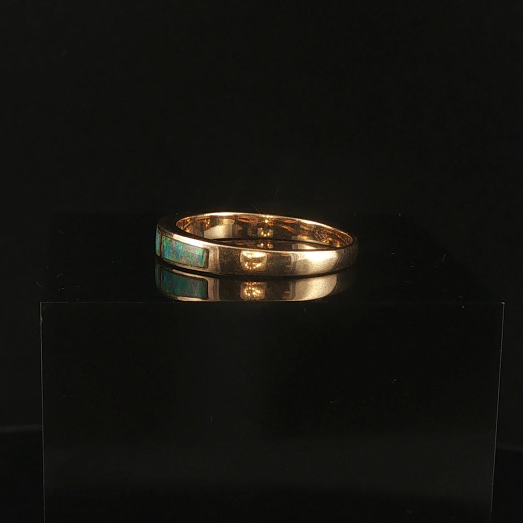 14k Yellow Gold Opal and Diamond Ladies Solid Band Ring Size 5.75