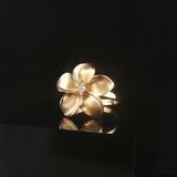 Denny Wong 14k Yellow Gold and Diamond Plumeria Floral Ring Size 6.5