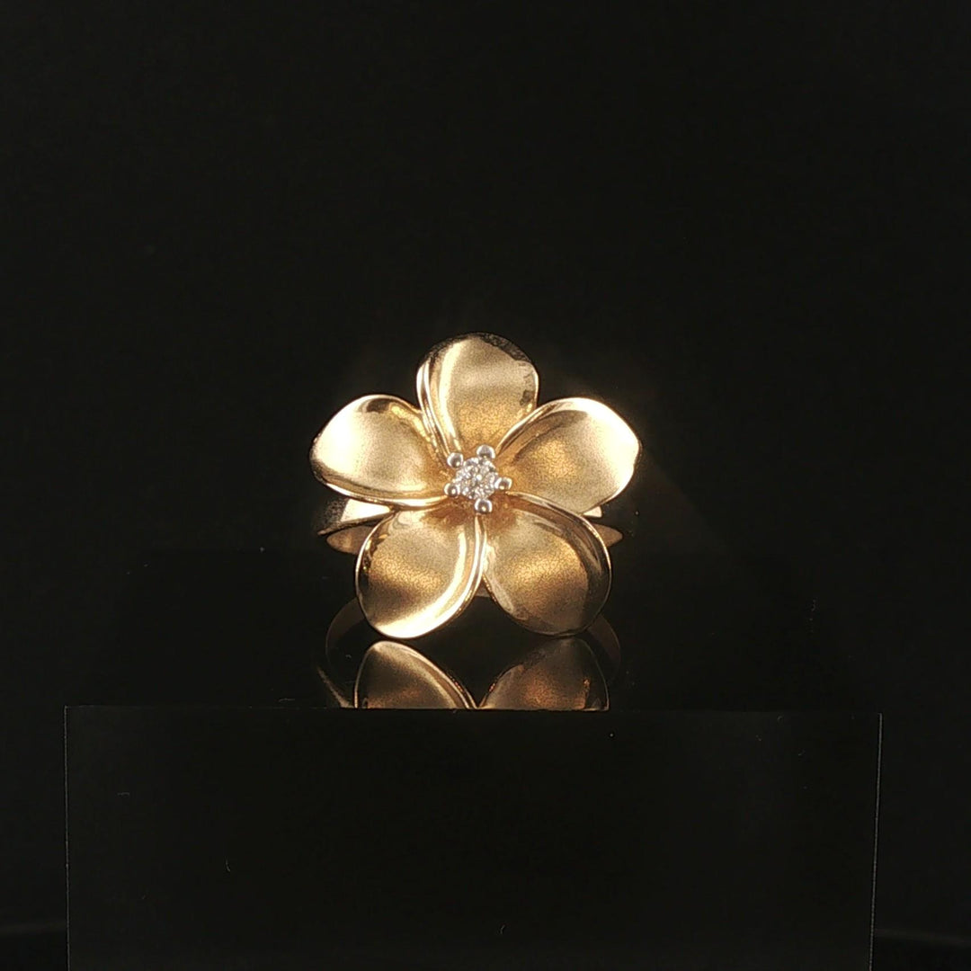 Denny Wong 14k Yellow Gold and Diamond Plumeria Floral Ring Size 6.5