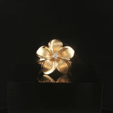 Denny Wong 14k Yellow Gold and Diamond Plumeria Floral Ring Size 6.5