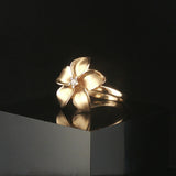 Denny Wong 14k Yellow Gold and Diamond Plumeria Floral Ring Size 6.5