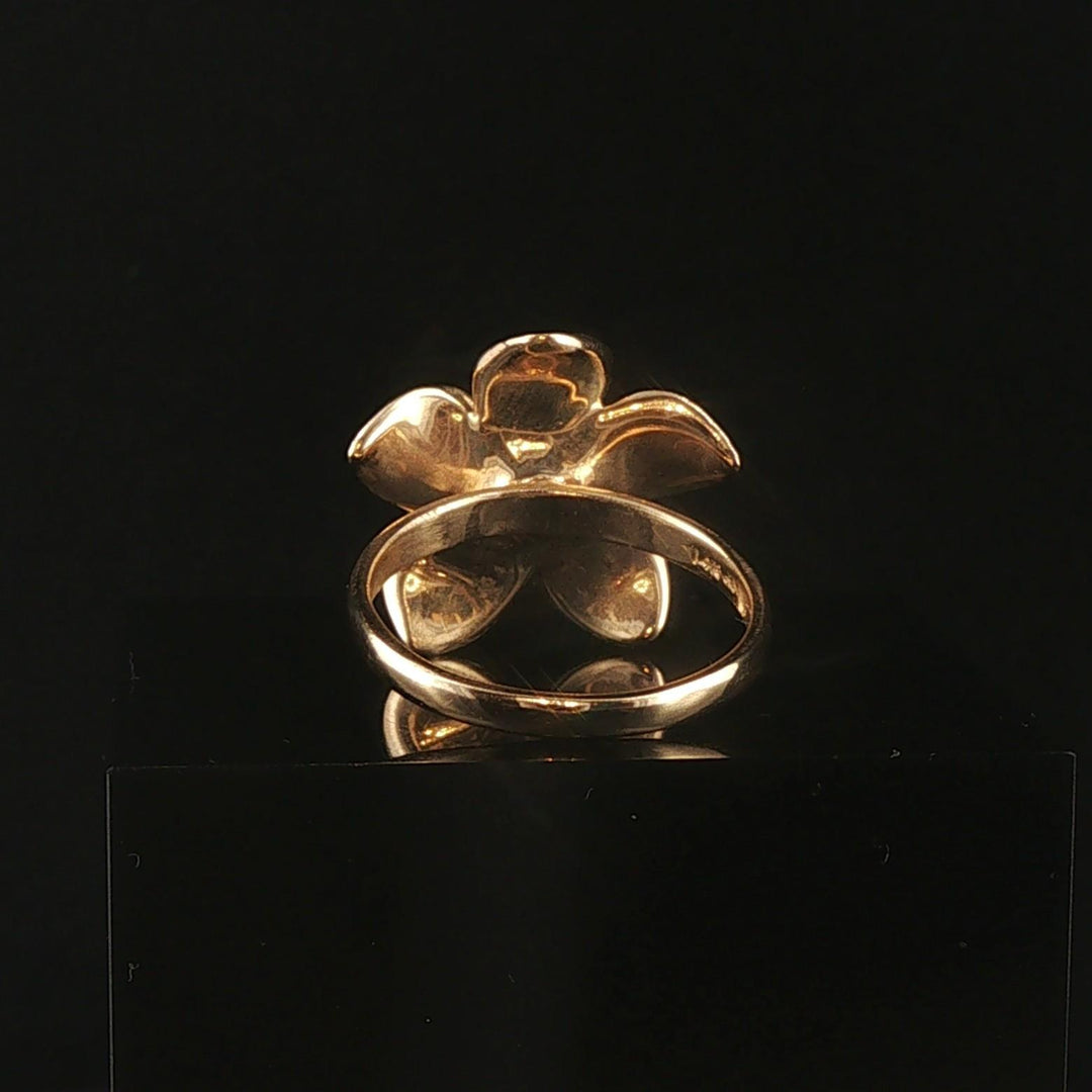 Denny Wong 14k Yellow Gold and Diamond Plumeria Floral Ring Size 6.5
