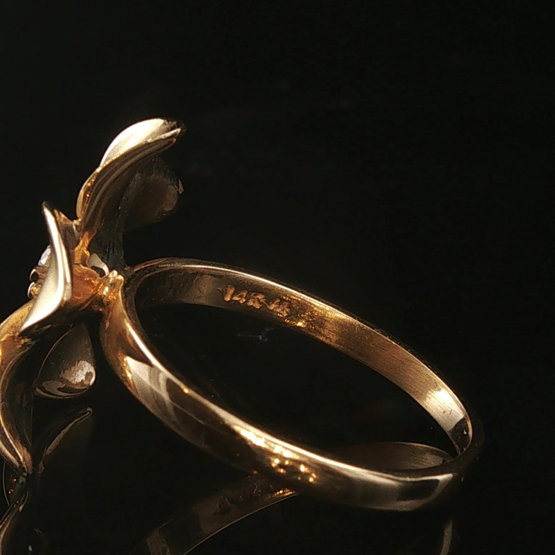 Denny Wong 14k Yellow Gold and Diamond Plumeria Floral Ring Size 6.5