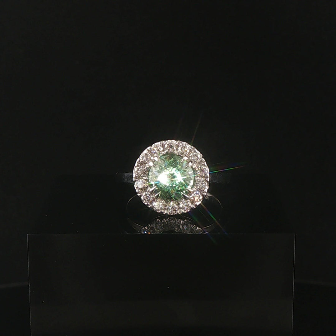 18k White Gold 1.54ct Mint Garnet and 0.50cttw Diamond Halo Ring Size 5.75