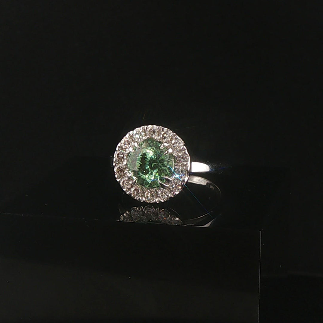 18k White Gold 1.54ct Mint Garnet and 0.50cttw Diamond Halo Ring Size 5.75