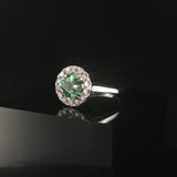 18k White Gold 1.54ct Mint Garnet and 0.50cttw Diamond Halo Ring Size 5.75