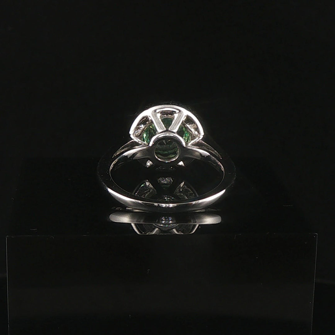 18k White Gold 1.54ct Mint Garnet and 0.50cttw Diamond Halo Ring Size 5.75
