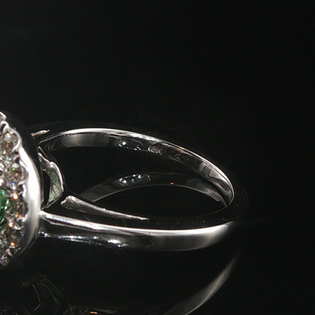 18k White Gold 1.54ct Mint Garnet and 0.50cttw Diamond Halo Ring Size 5.75