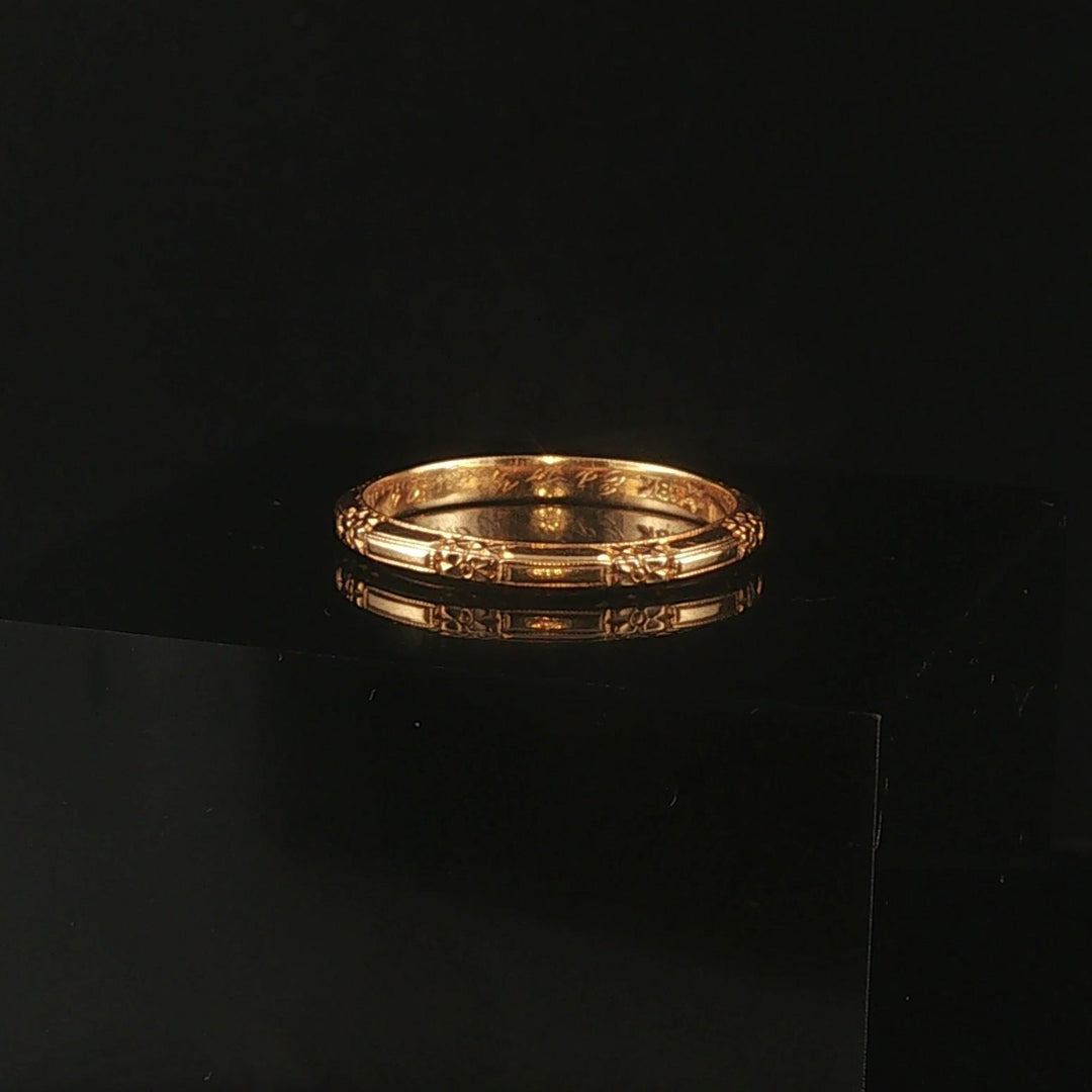 Antique 18k Yellow Gold 1.9g Solid 2mm Fancy Band Ring Size 6