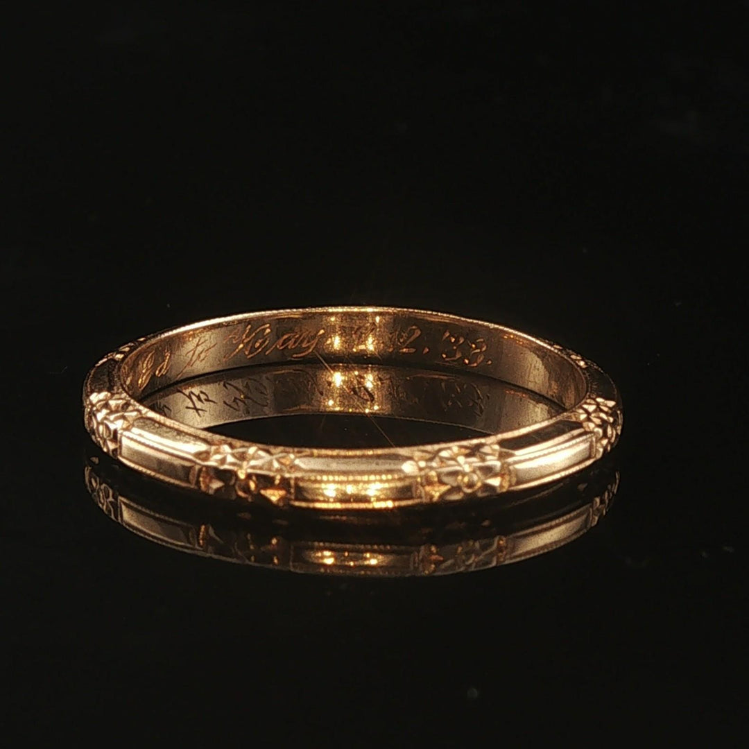 Antique 18k Yellow Gold 1.9g Solid 2mm Fancy Band Ring Size 6