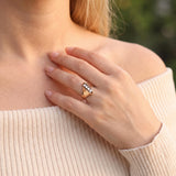14k Yellow Gold and 0.28cttw Diamond Geometric Retro Ring Size 9.75