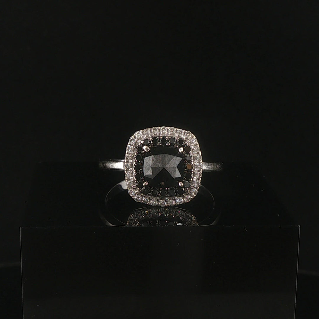 14k White Gold 1.45cttw Black and White Diamond Halo Ring Size 8