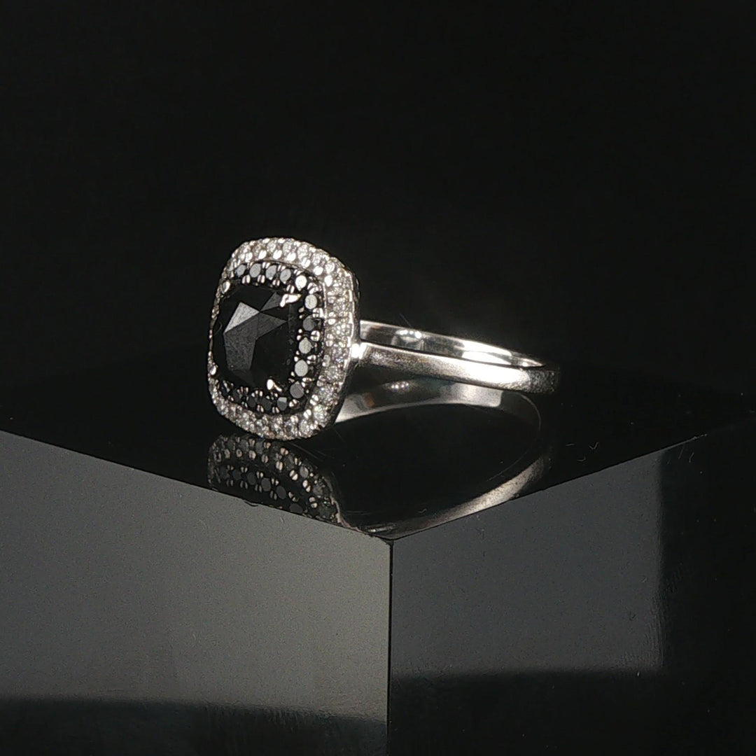 14k White Gold 1.45cttw Black and White Diamond Halo Ring Size 8