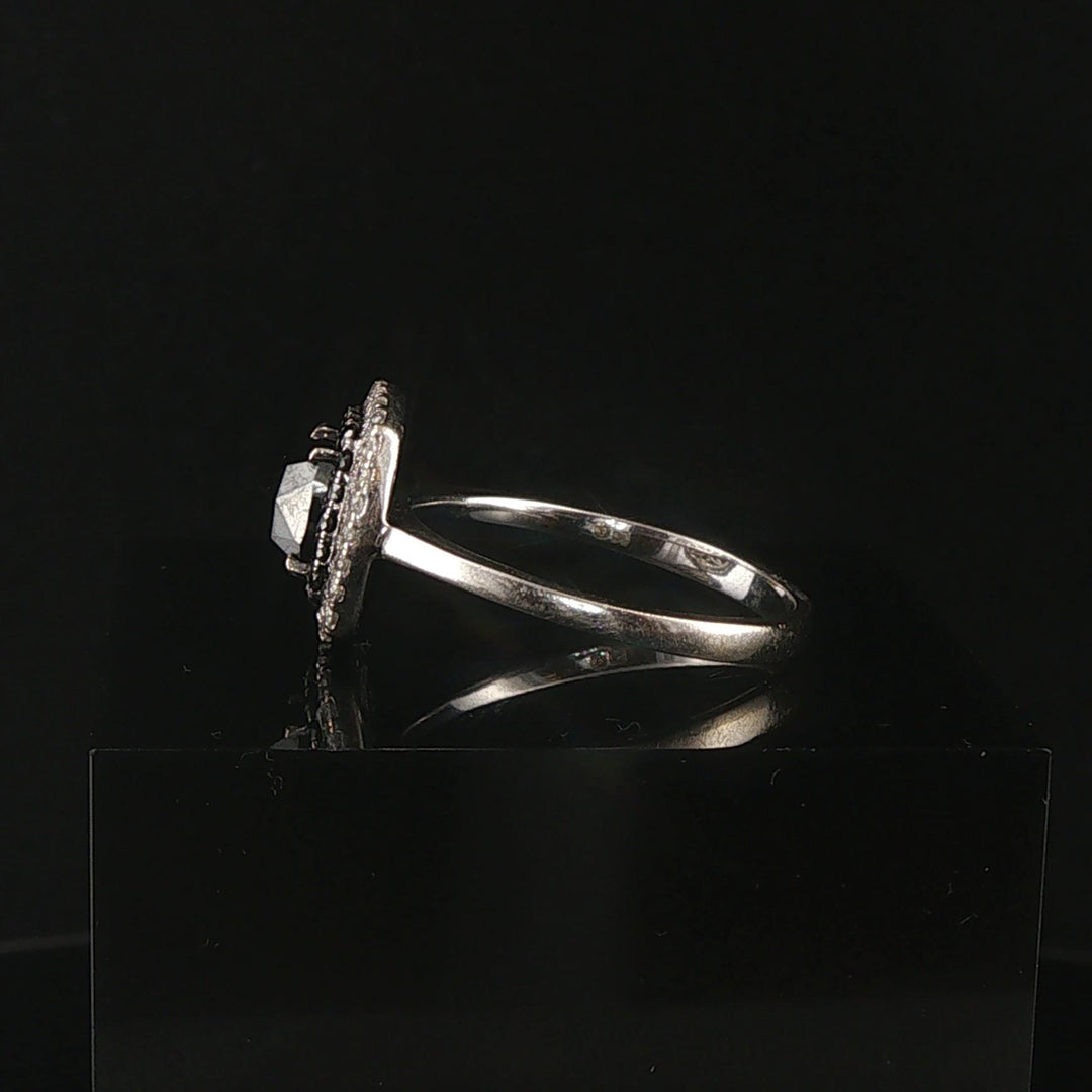 14k White Gold 1.45cttw Black and White Diamond Halo Ring Size 8