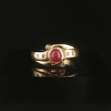 14k Yellow Gold Cabochon Ruby and Diamond Vintage Ring Size 5.25