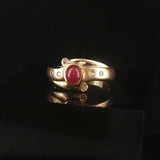 14k Yellow Gold Cabochon Ruby and Diamond Vintage Ring Size 5.25