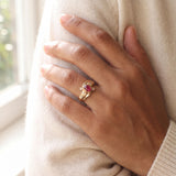 14k Yellow Gold Cabochon Ruby and Diamond Vintage Ring Size 5.25