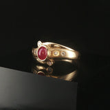 14k Yellow Gold Cabochon Ruby and Diamond Vintage Ring Size 5.25
