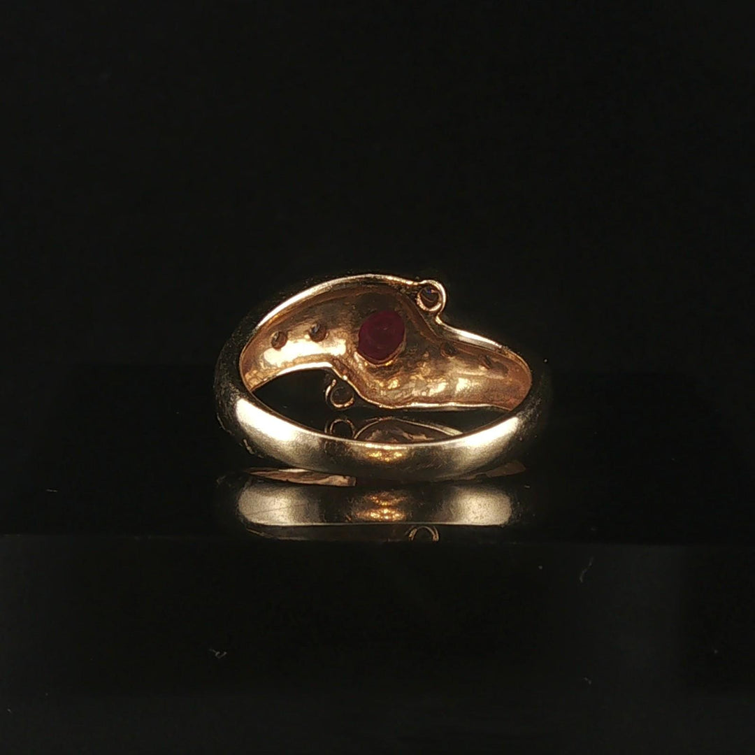 14k Yellow Gold Cabochon Ruby and Diamond Vintage Ring Size 5.25